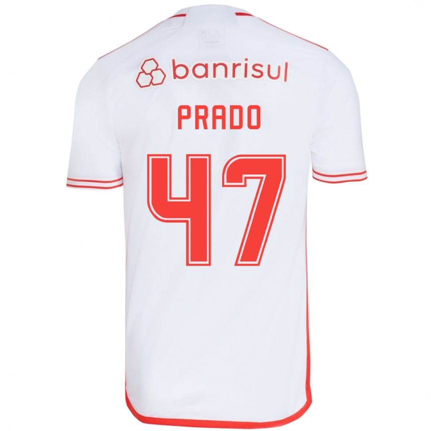 Men Football Gustavo Prado #47 White Red Away Jersey 2024/25 T-Shirt Nz