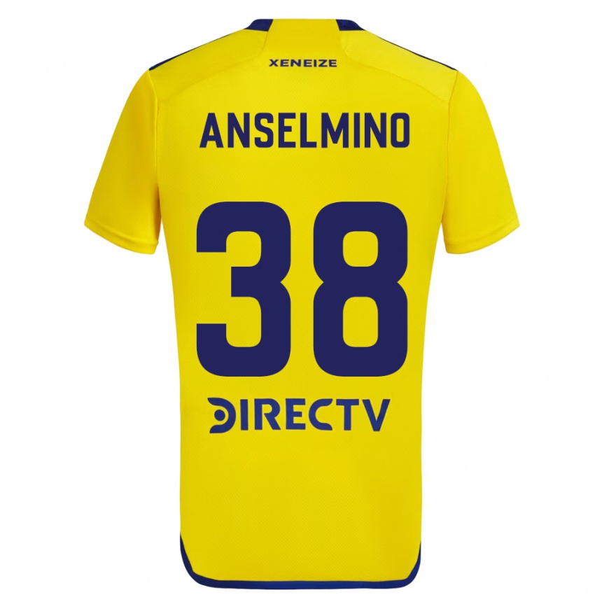 Men Football Aarón Anselmino #38 Yellow Blue Away Jersey 2024/25 T-Shirt Nz