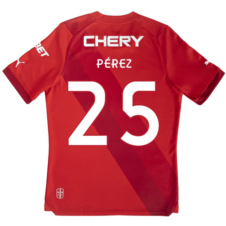 Men Football Sebastián Pérez #25 Red White Away Jersey 2024/25 T-Shirt Nz