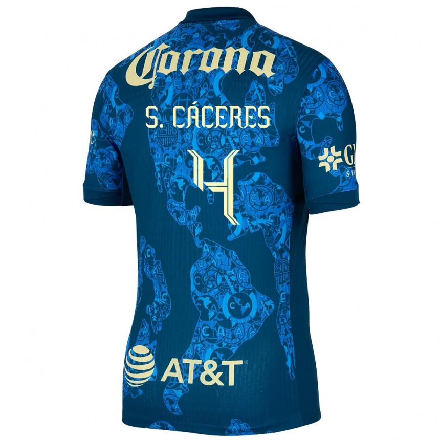 Men Football Sebastián Cáceres #4 Blue Yellow Away Jersey 2024/25 T-Shirt Nz