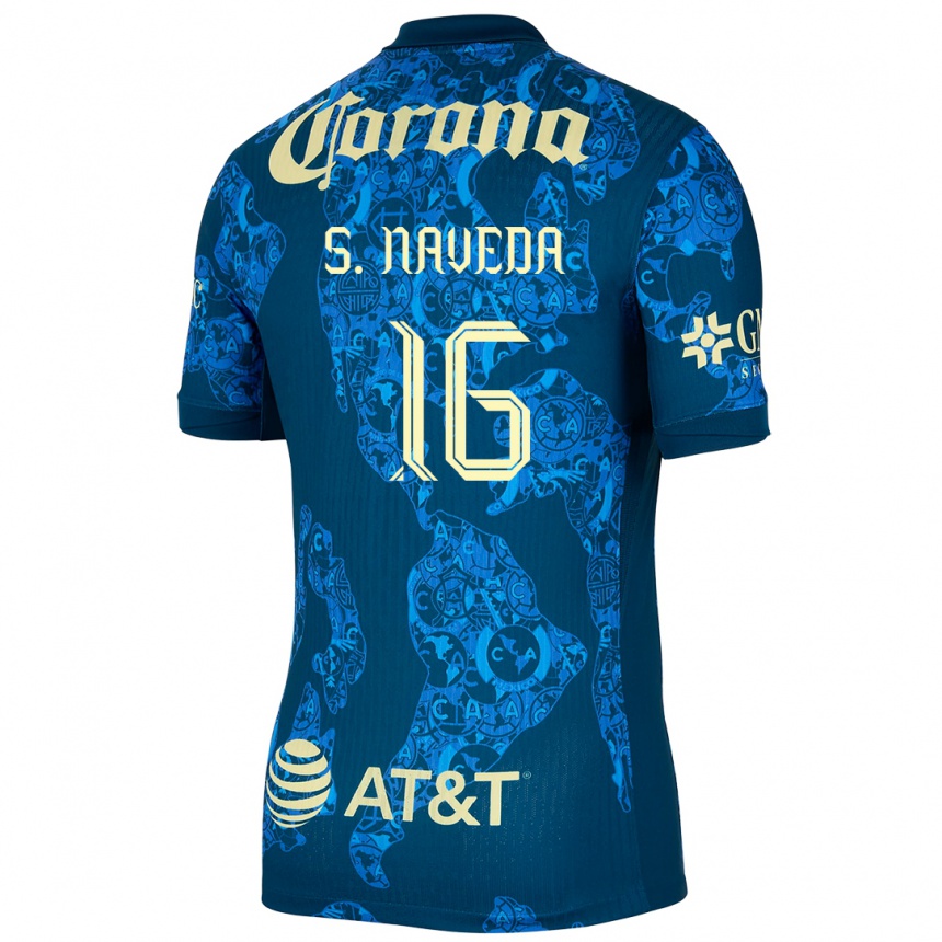 Men Football Santiago Naveda #16 Blue Yellow Away Jersey 2024/25 T-Shirt Nz