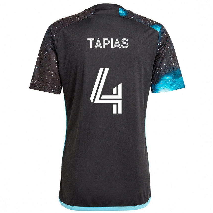 Women Football Miguel Tapias #4 Black Blue Home Jersey 2024/25 T-Shirt Nz