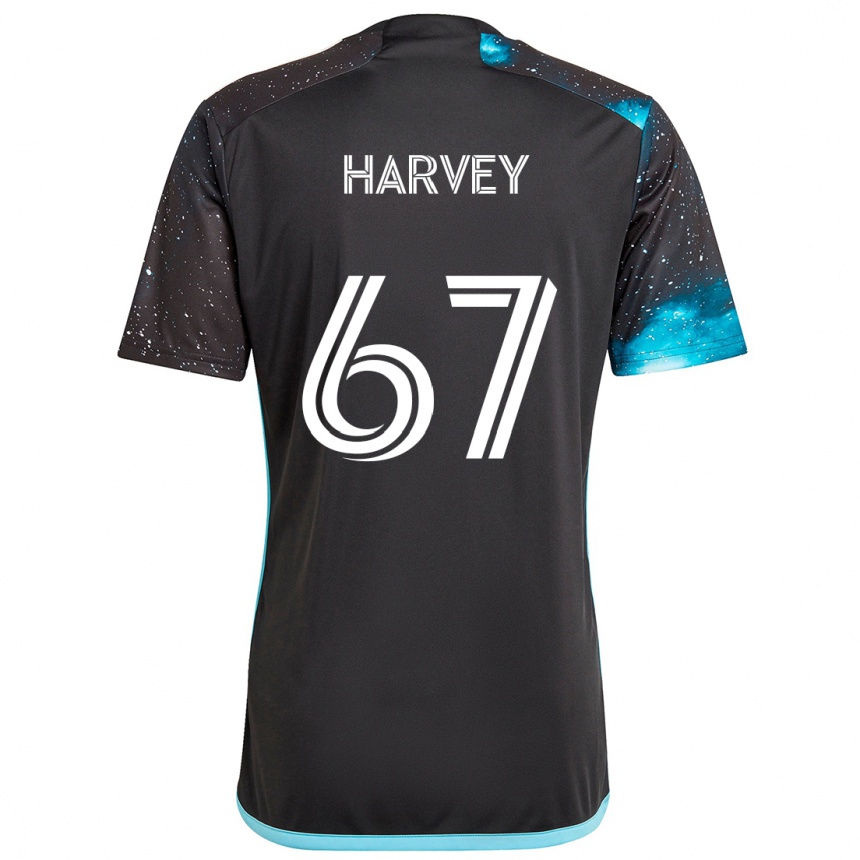 Women Football Carlos Harvey #67 Black Blue Home Jersey 2024/25 T-Shirt Nz