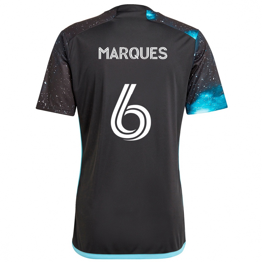 Women Football Mikael Marqués #6 Black Blue Home Jersey 2024/25 T-Shirt Nz