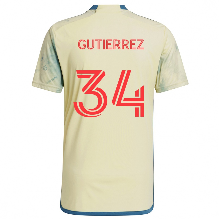 Women Football Juan Gutierrez #34 Yellow Red Blue Home Jersey 2024/25 T-Shirt Nz