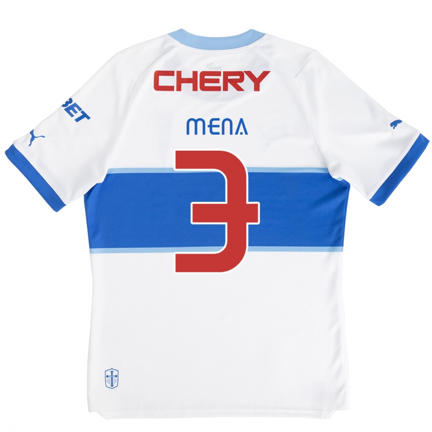 Women Football Eugenio Mena #3 White Blue Home Jersey 2024/25 T-Shirt Nz