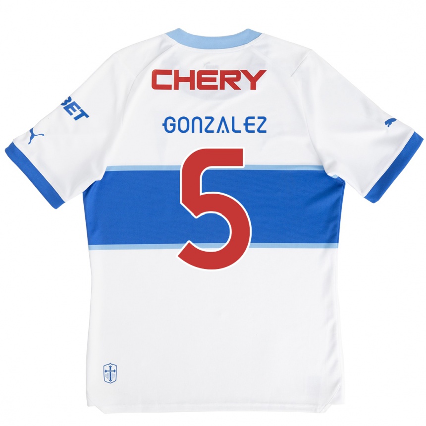 Women Football Daniel González #5 White Blue Home Jersey 2024/25 T-Shirt Nz