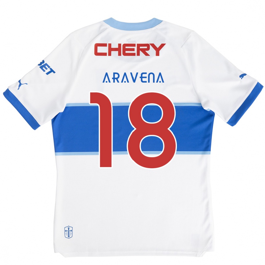 Women Football Alexander Aravena #18 White Blue Home Jersey 2024/25 T-Shirt Nz