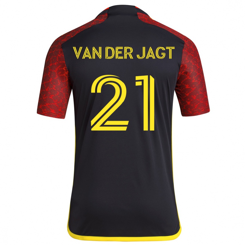 Women Football Olivia Van Der Jagt #21 Red Black Away Jersey 2024/25 T-Shirt Nz