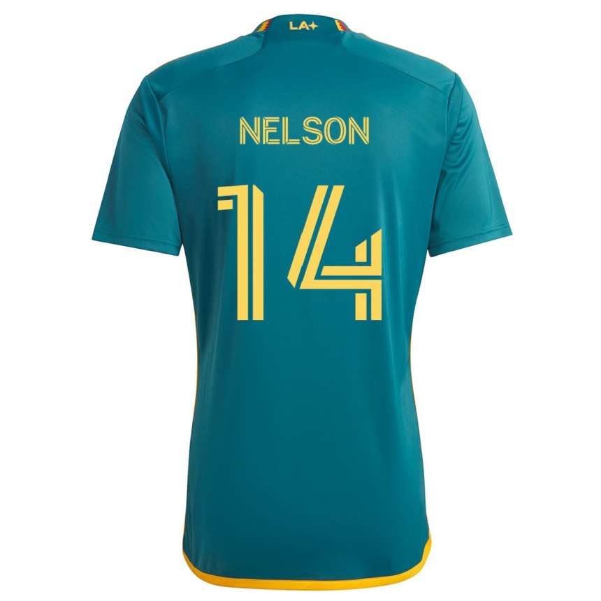 Women Football John Nelson #14 Green Yellow Away Jersey 2024/25 T-Shirt Nz