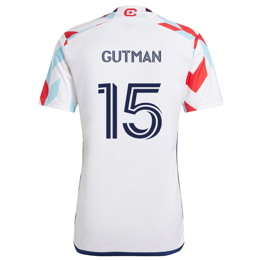 Women Football Andrew Gutman #15 White Red Blue Away Jersey 2024/25 T-Shirt Nz