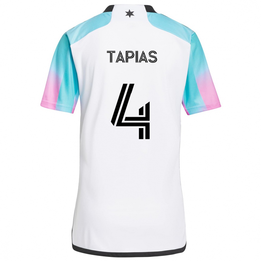 Women Football Miguel Tapias #4 White Blue Black Away Jersey 2024/25 T-Shirt Nz