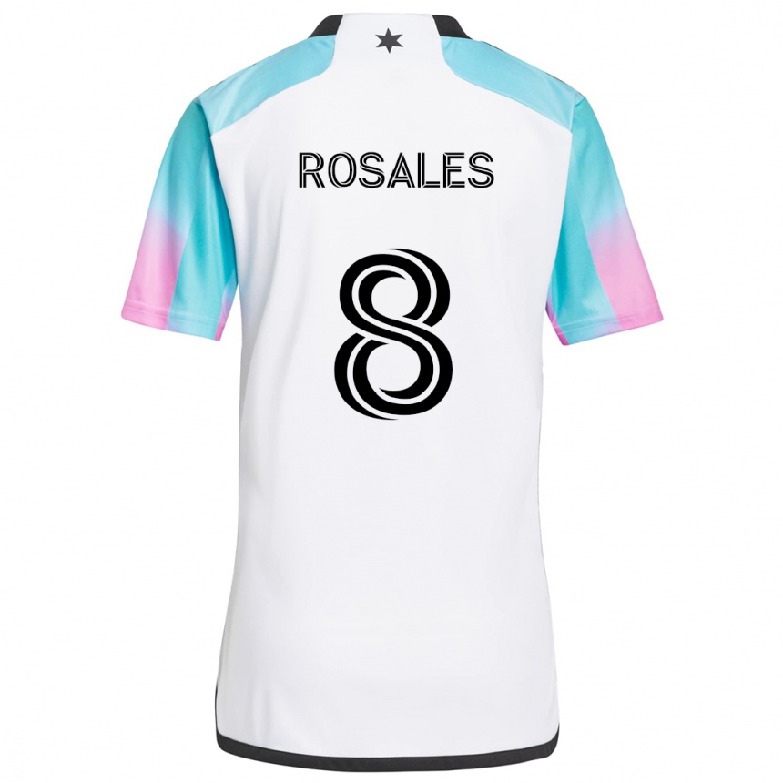 Women Football Joseph Rosales #8 White Blue Black Away Jersey 2024/25 T-Shirt Nz