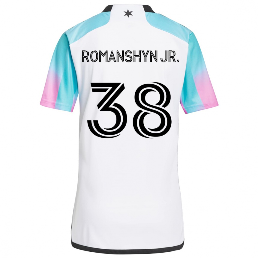 Women Football Kage Romanshyn Jr. #38 White Blue Black Away Jersey 2024/25 T-Shirt Nz