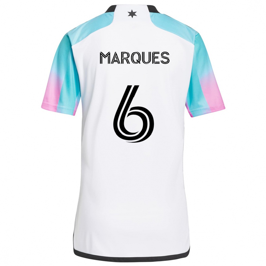 Women Football Mikael Marqués #6 White Blue Black Away Jersey 2024/25 T-Shirt Nz