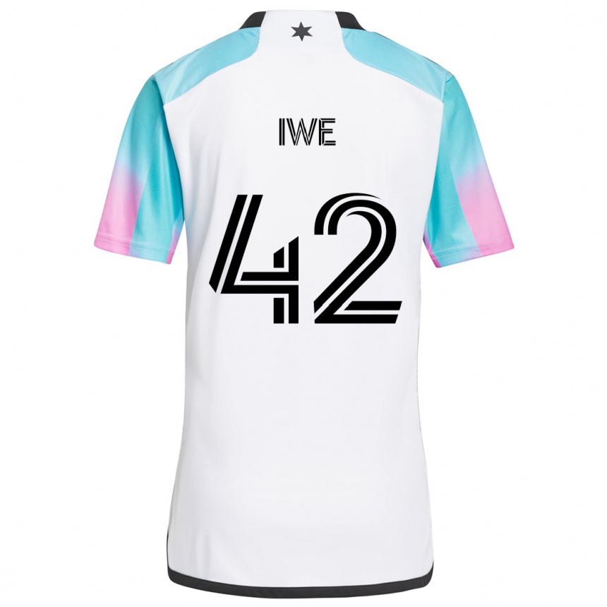 Women Football Emmanuel Iwe #42 White Blue Black Away Jersey 2024/25 T-Shirt Nz