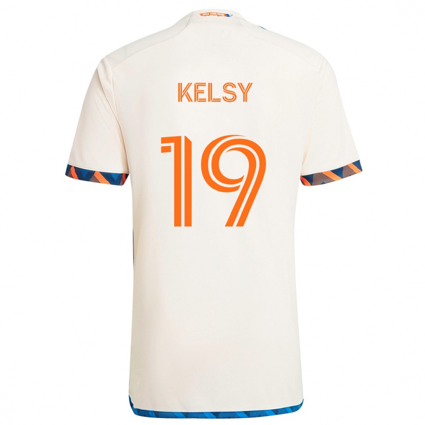 Women Football Kevin Kelsy #19 White Orange Away Jersey 2024/25 T-Shirt Nz