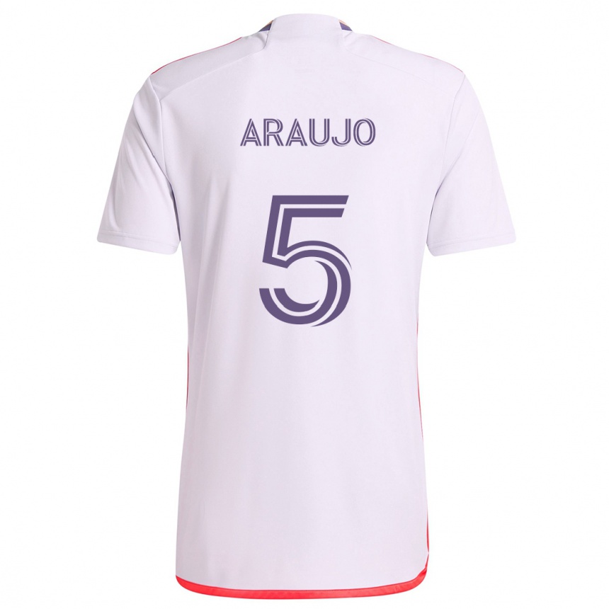 Women Football César Araújo #5 White Red Purple Away Jersey 2024/25 T-Shirt Nz