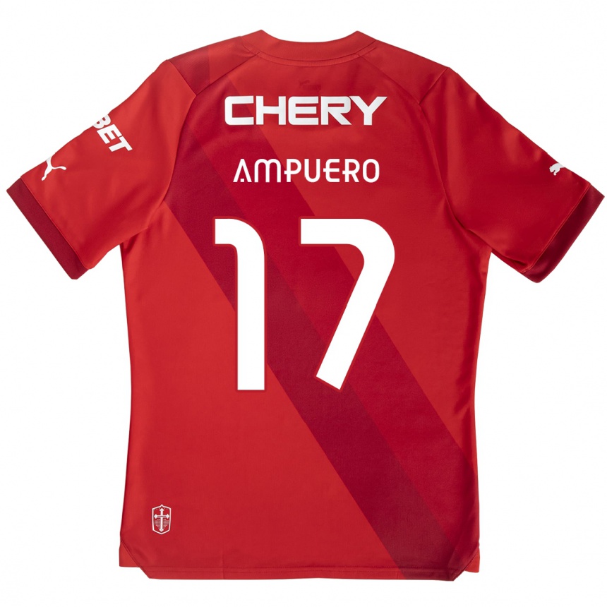 Women Football Branco Ampuero #17 Red White Away Jersey 2024/25 T-Shirt Nz