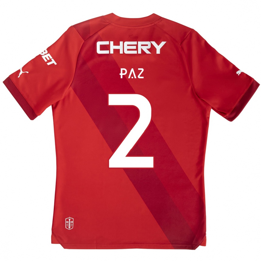 Women Football Nehuén Paz #2 Red White Away Jersey 2024/25 T-Shirt Nz