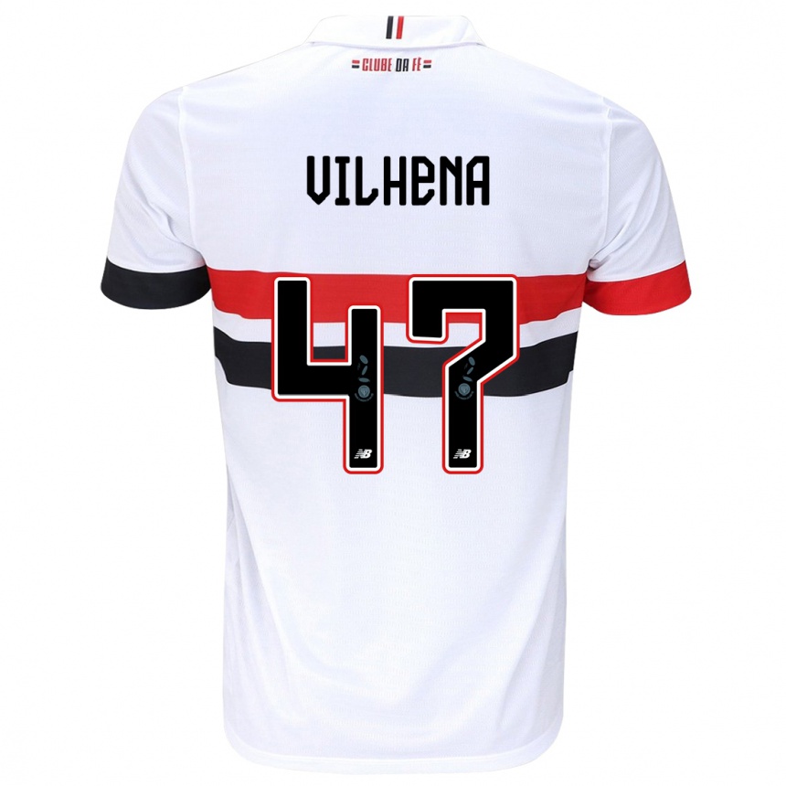 Kids Football Pedro Vilhena #47 White Red Black Home Jersey 2024/25 T-Shirt Nz