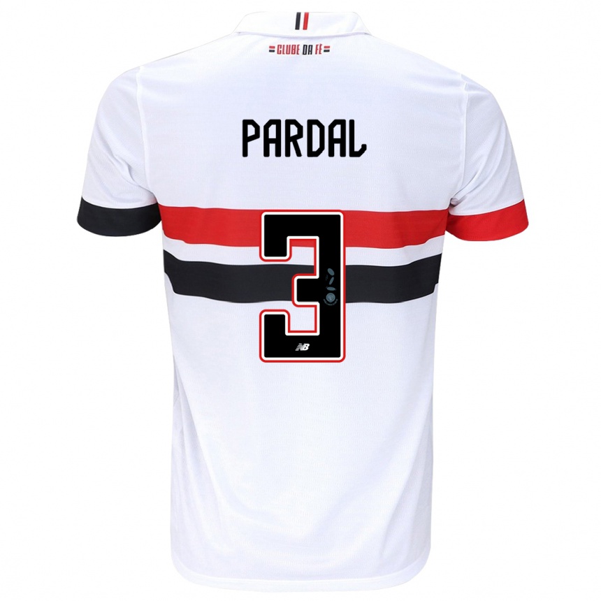 Kids Football Pardal #3 White Red Black Home Jersey 2024/25 T-Shirt Nz