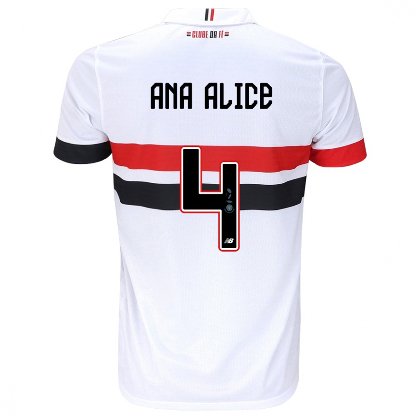 Kids Football Ana Alice Luciano Da Silva #4 White Red Black Home Jersey 2024/25 T-Shirt Nz