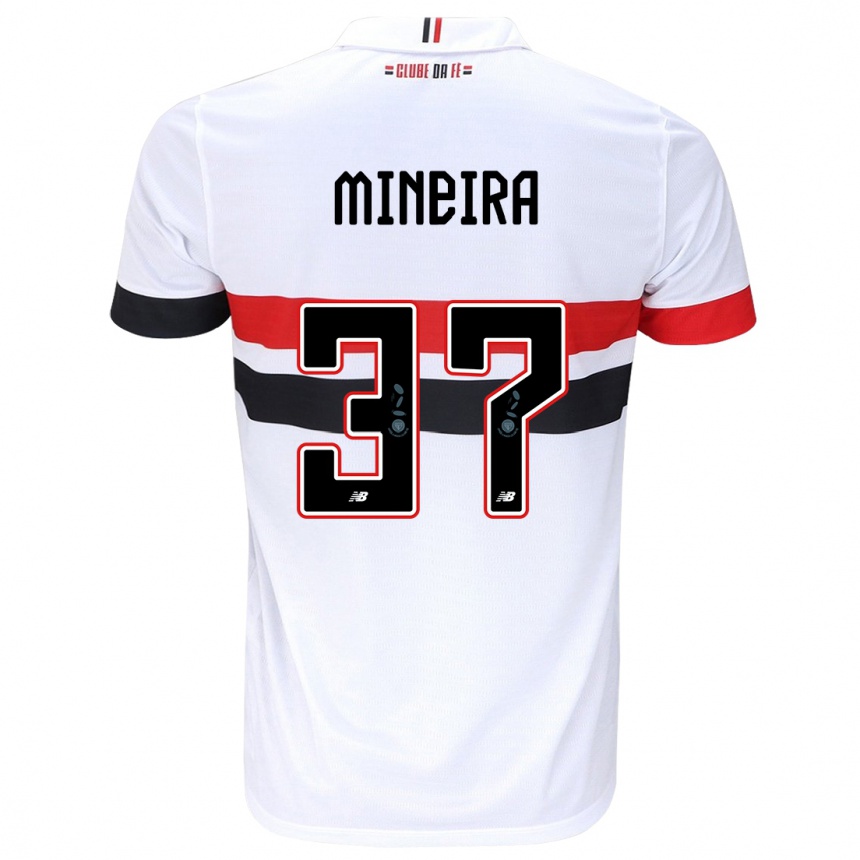 Kids Football Rafa Mineira #37 White Red Black Home Jersey 2024/25 T-Shirt Nz