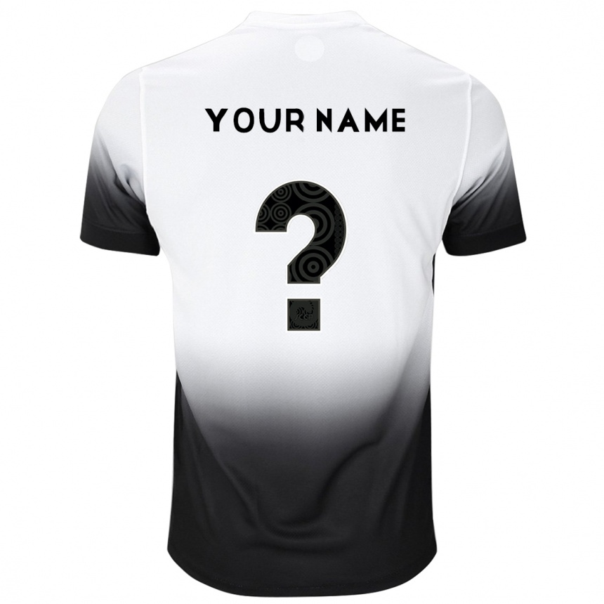 Kids Football Your Name #0 White Black Home Jersey 2024/25 T-Shirt Nz