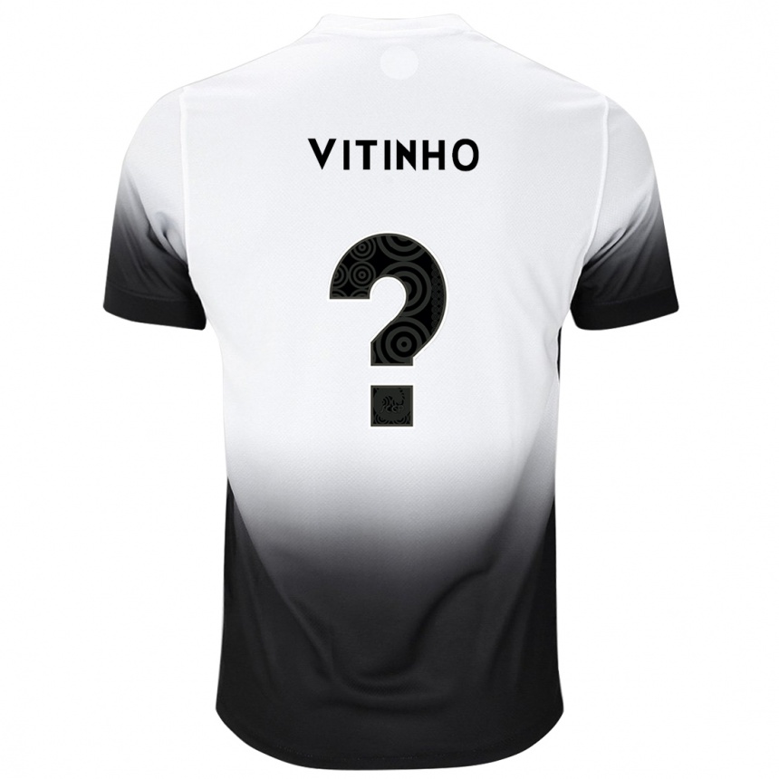 Kids Football Vitinho #0 White Black Home Jersey 2024/25 T-Shirt Nz