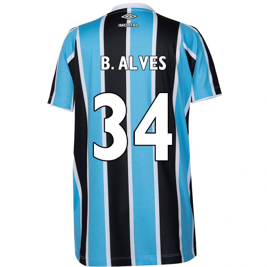 Kids Football Bruno Alves #34 Blue Black White Home Jersey 2024/25 T-Shirt Nz