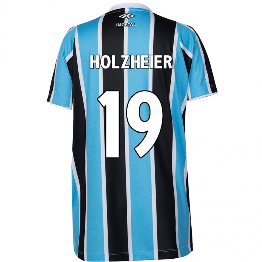 Kids Football Agostina Holzheier #19 Blue Black White Home Jersey 2024/25 T-Shirt Nz