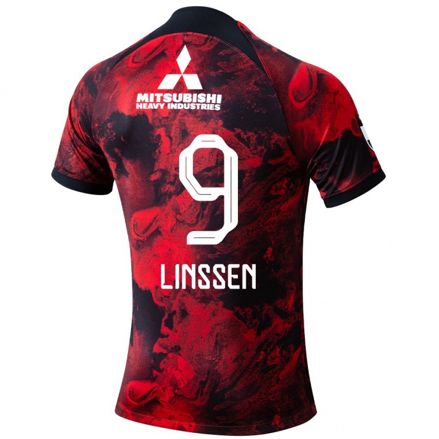 Kids Football Bryan Linssen #9 Red Black Home Jersey 2024/25 T-Shirt Nz