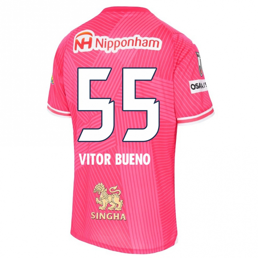 Kids Football Vitor Bueno #55 Pink White Home Jersey 2024/25 T-Shirt Nz