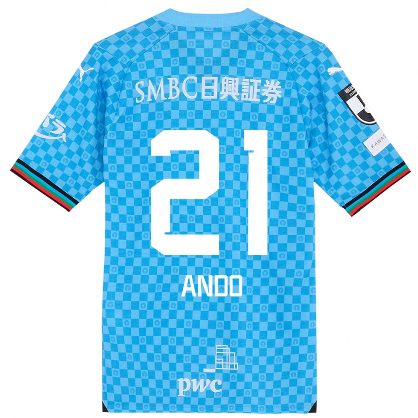 Kids Football Shunsuke Ando #21 Azure Blue Home Jersey 2024/25 T-Shirt Nz