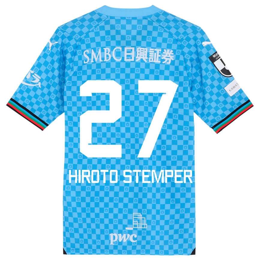 Kids Football Luka Hiroto Stemper #27 Azure Blue Home Jersey 2024/25 T-Shirt Nz