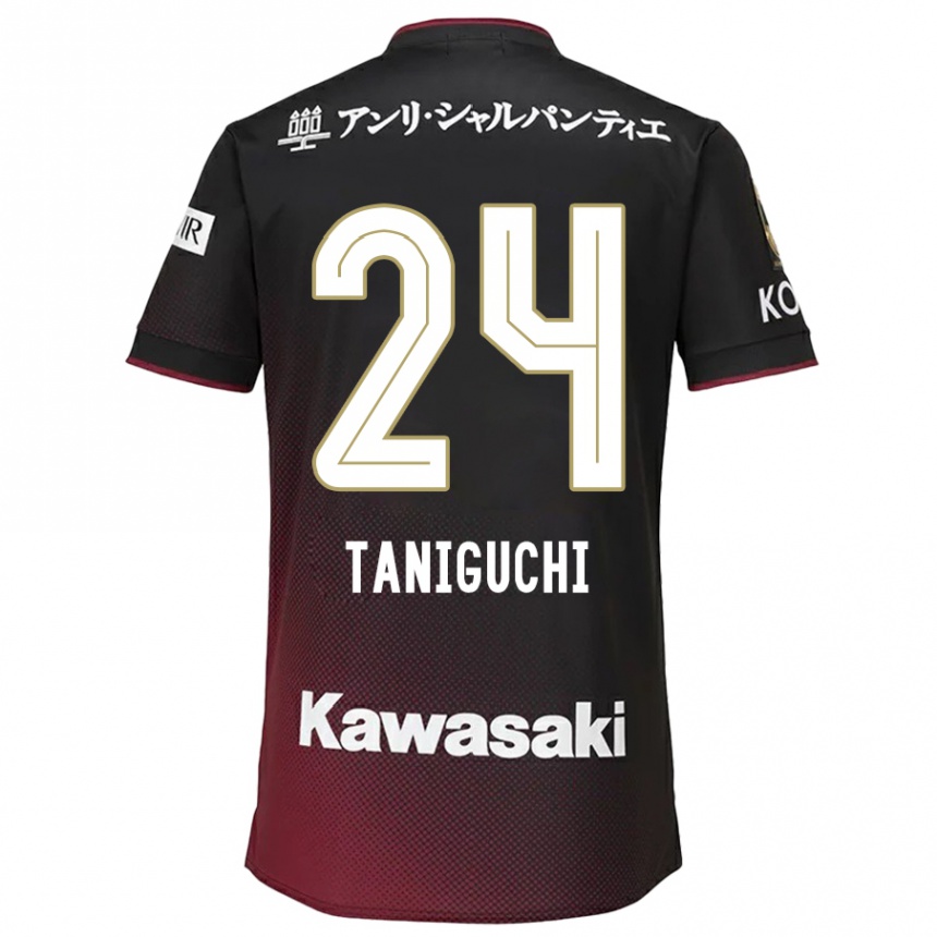 Kids Football Hiroto Taniguchi #24 Black Red Home Jersey 2024/25 T-Shirt Nz