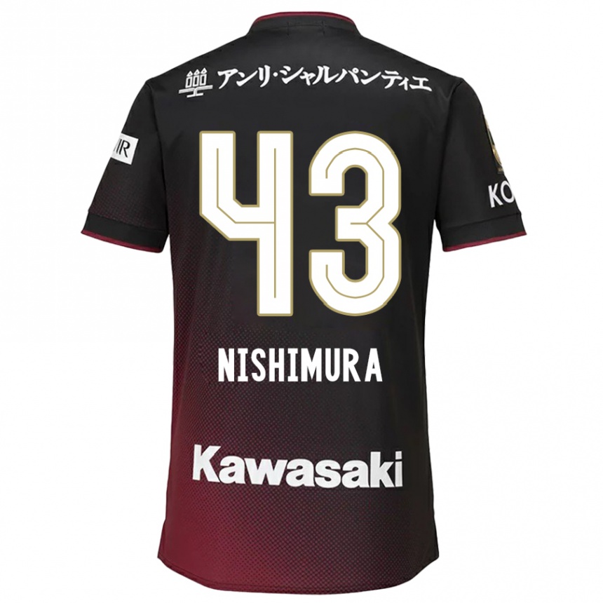 Kids Football Nagi Nishimura #43 Black Red Home Jersey 2024/25 T-Shirt Nz