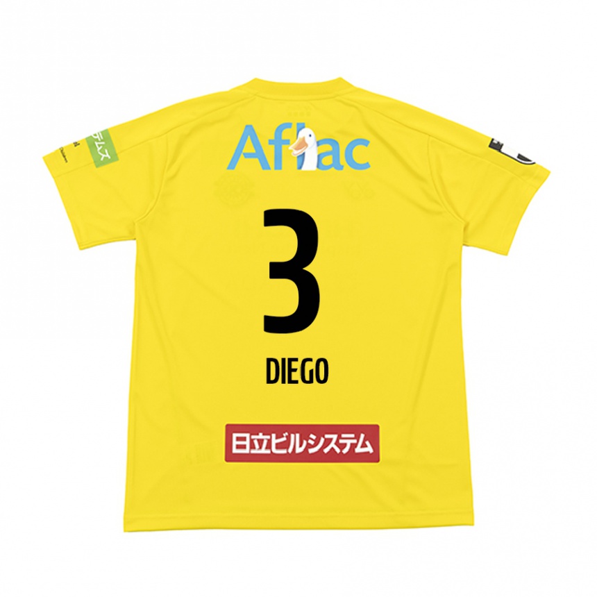 Kids Football Diego #3 Yellow Black Home Jersey 2024/25 T-Shirt Nz