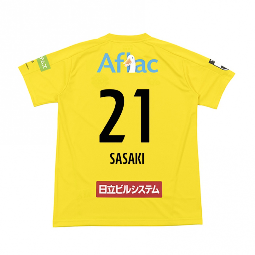 Kids Football Masato Sasaki #21 Yellow Black Home Jersey 2024/25 T-Shirt Nz