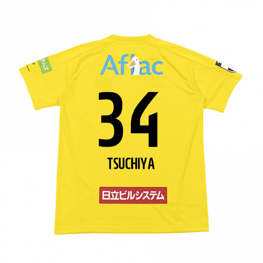 Kids Football Takumi Tsuchiya #34 Yellow Black Home Jersey 2024/25 T-Shirt Nz