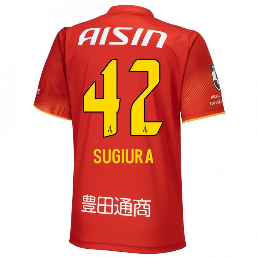 Kids Football Shungo Sugiura #42 Red White Yellow Home Jersey 2024/25 T-Shirt Nz