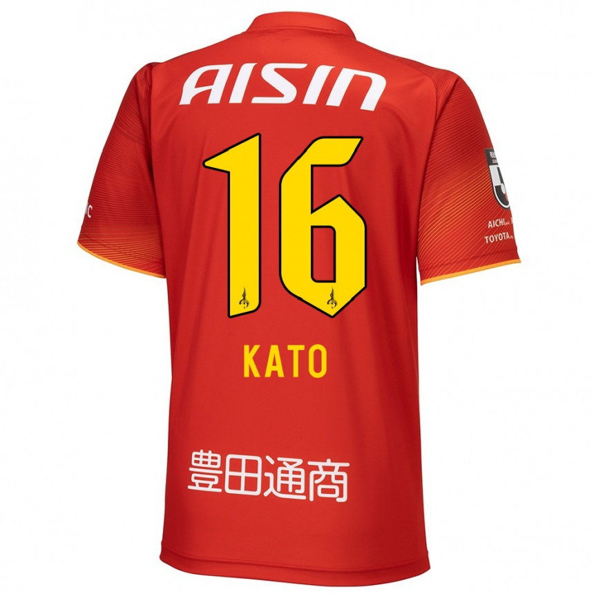 Kids Football Naotaro Kato #16 Red White Yellow Home Jersey 2024/25 T-Shirt Nz