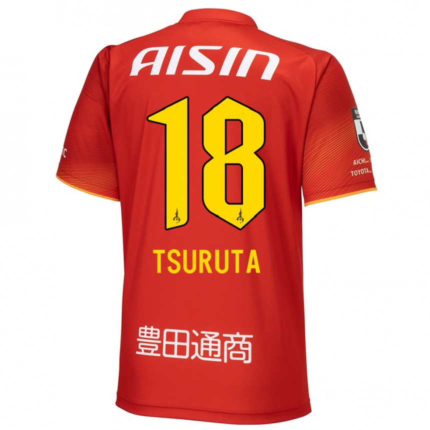 Kids Football Shu Tsuruta #18 Red White Yellow Home Jersey 2024/25 T-Shirt Nz