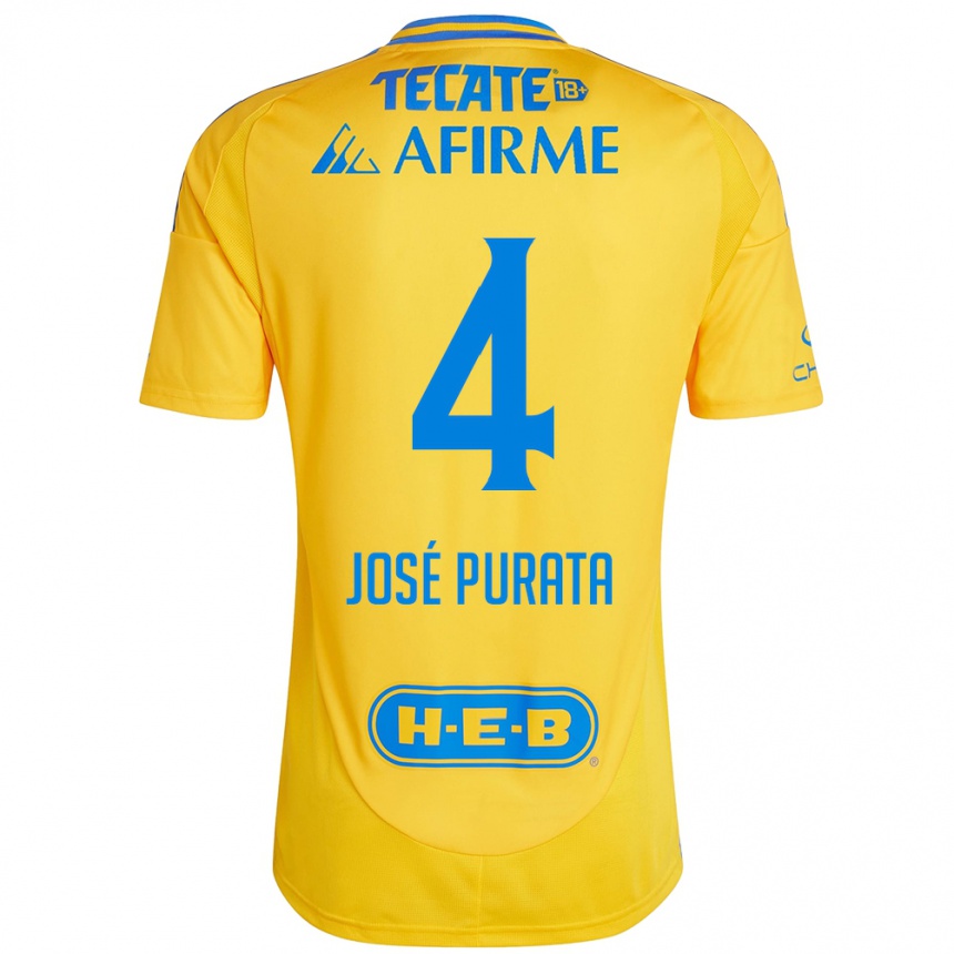 Kids Football Juan José Purata #4 Gold Yellow Home Jersey 2024/25 T-Shirt Nz