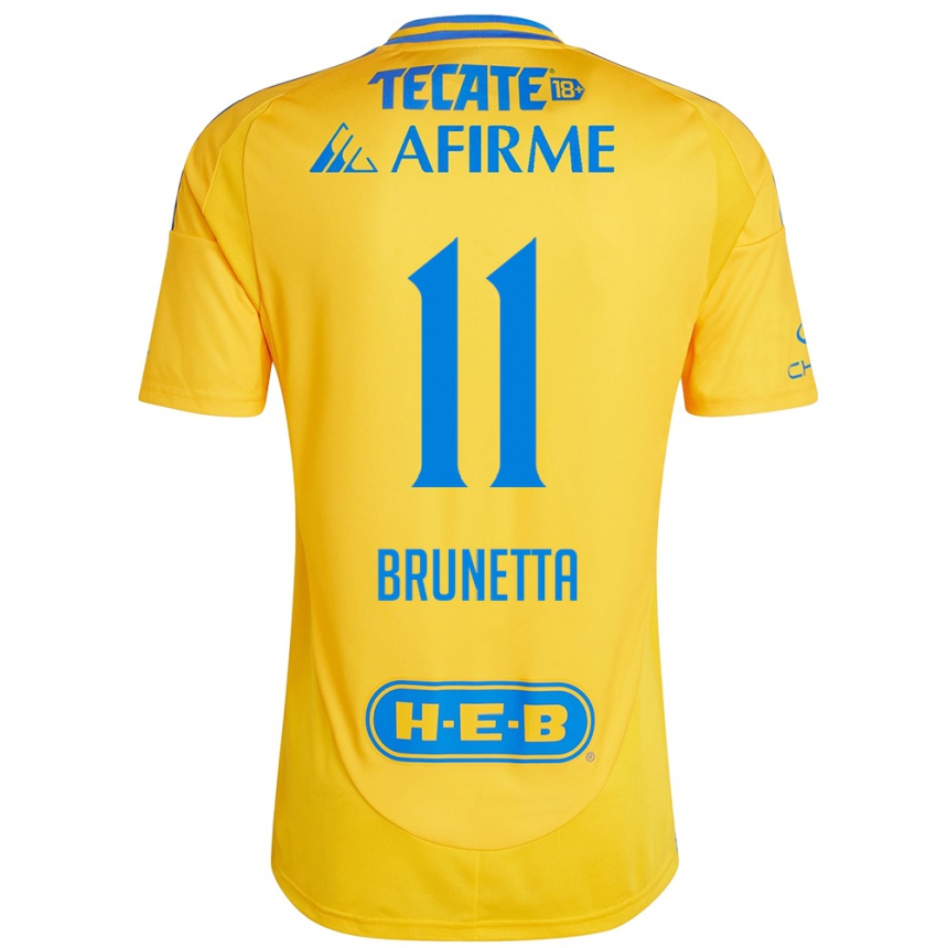 Kids Football Juan Brunetta #11 Gold Yellow Home Jersey 2024/25 T-Shirt Nz