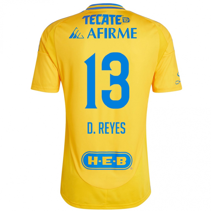 Kids Football Diego Reyes #13 Gold Yellow Home Jersey 2024/25 T-Shirt Nz