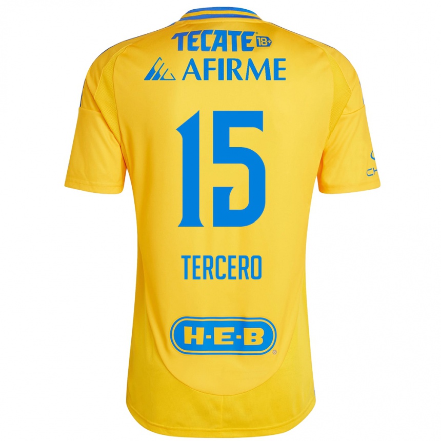 Kids Football Eduardo Tercero #15 Gold Yellow Home Jersey 2024/25 T-Shirt Nz