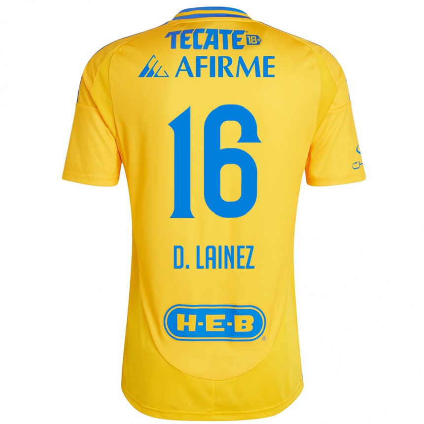 Kids Football Diego Lainez #16 Gold Yellow Home Jersey 2024/25 T-Shirt Nz