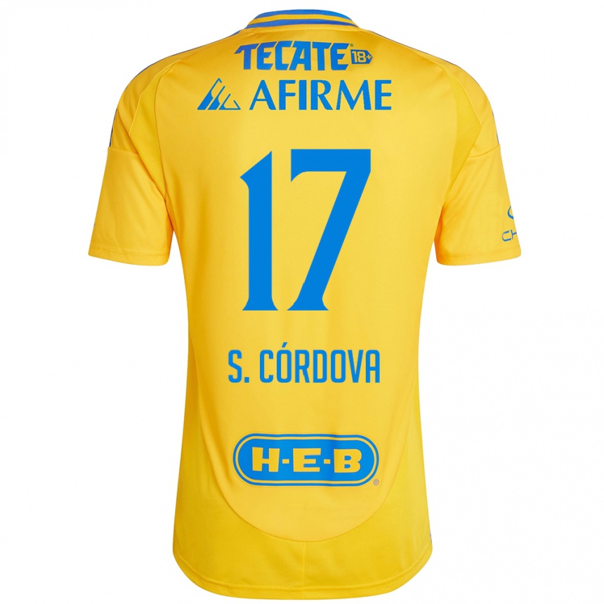 Kids Football Sebastián Córdova #17 Gold Yellow Home Jersey 2024/25 T-Shirt Nz